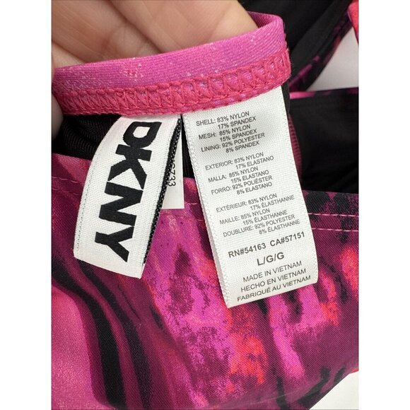 DKNY Womens Size Large Tie Back Halter Style One Piece Swimsuit Pink Black New - Picture 6 of 7